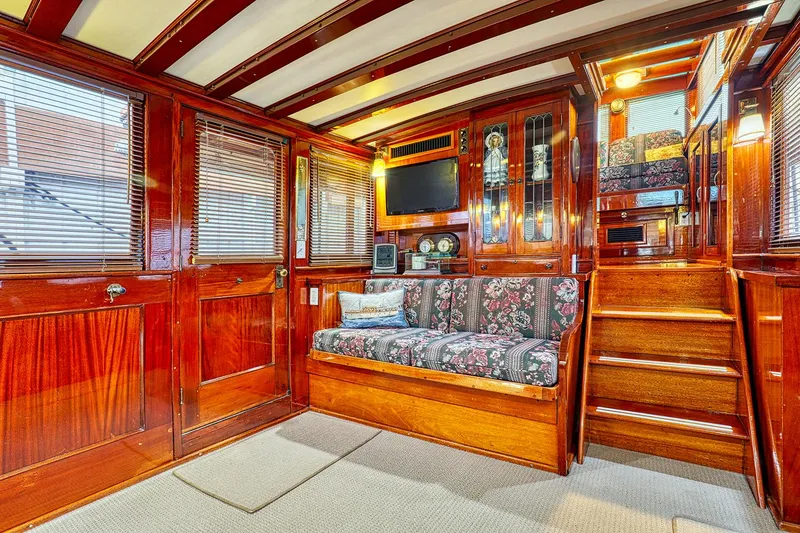 Slide: The Image of Interior of a 1926 Hacker-Craft Bridge Deck with wooden finish. - 13