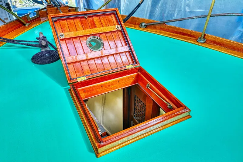 Slide: The Image of Open hatch on a 1926 Hacker-Craft Bridge Deck boat. - 9
