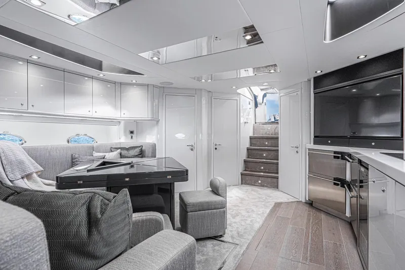 Slide: The Image of Luxurious interior of 2021 Sunseeker Predator 68 yacht with modern furnishings and sleek design. - 49