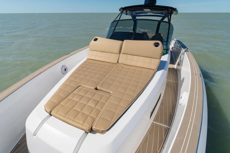 Slide: The Image of Modern bathroom interior of 2025 Pardo Yachts P38R with sleek sink and wooden cabinetry. - 30