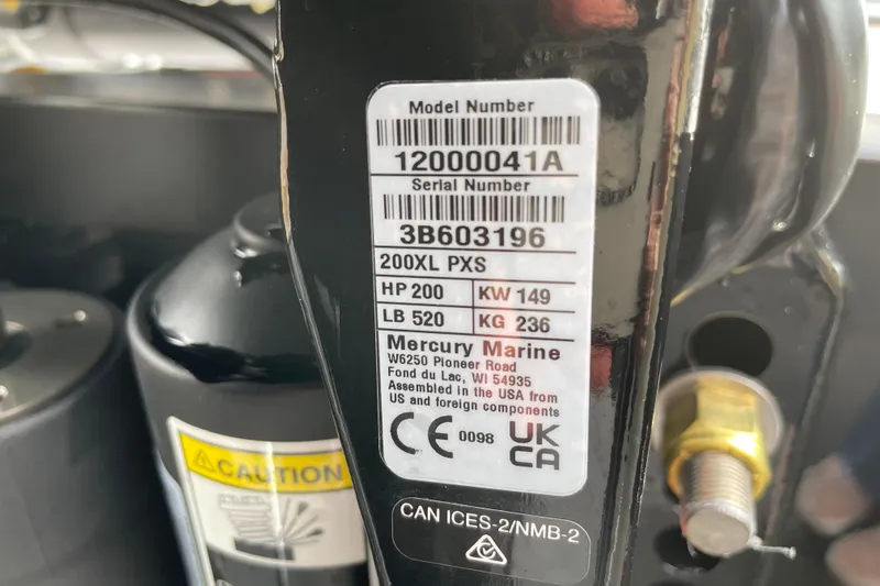 Slide: The Image of Label on Mercury Marine engine, model 200XL PXS, 200 HP, 2026 Tahoe T21. - 123