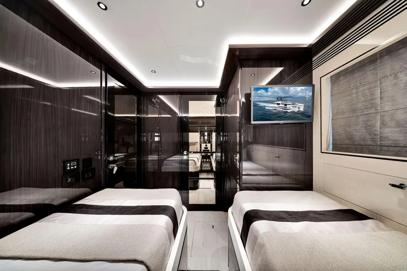 Slide: The Image of Luxurious interior of 2021 Sirena 88 yacht with twin beds and modern decor. - 112