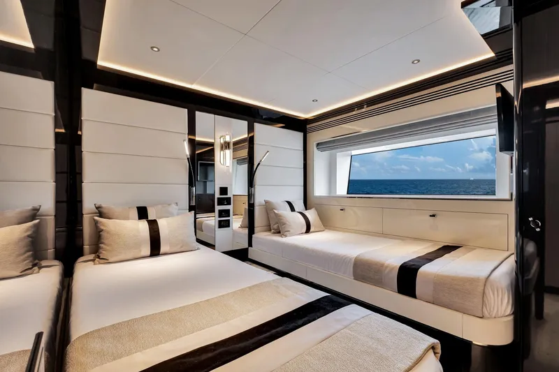 Slide: The Image of Luxurious interior of 2021 Sirena 88 yacht with ocean view through large window. - 117