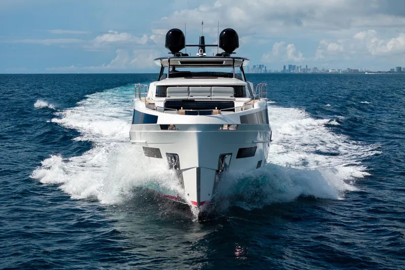 Slide: The Image of Luxury Sirena 88 yacht cruising on open sea, 2021 model. - 2