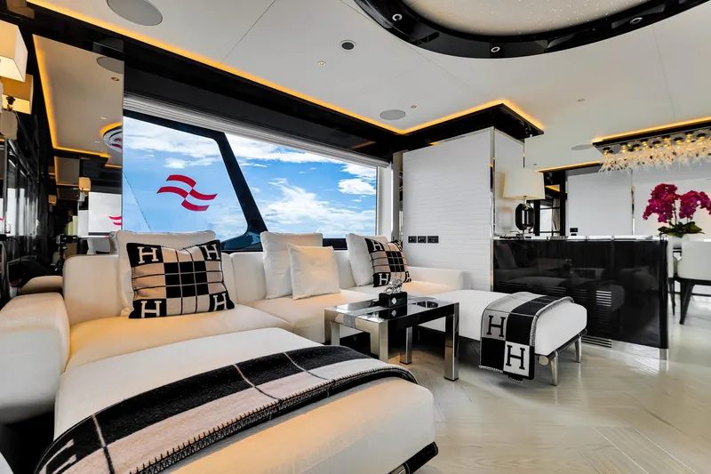 Slide: The Image of Luxurious interior of 2021 Sirena 88 yacht with elegant seating and modern decor. - 52