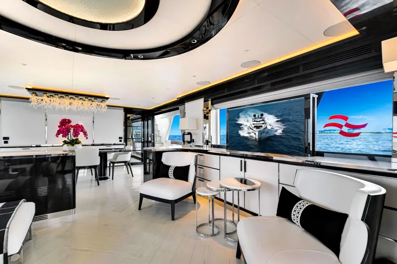 Slide: The Image of Luxurious interior of 2021 Sirena 88 yacht with modern decor and elegant seating. - 53