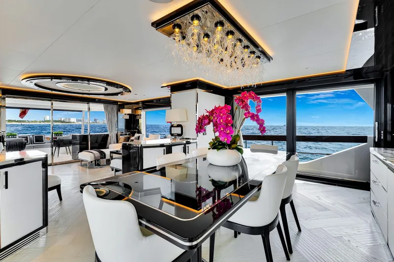 Slide: The Image of Luxurious interior of 2021 Sirena 88 yacht with ocean view and elegant decor. - 61
