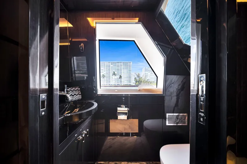 Slide: The Image of Luxurious bathroom interior of 2021 Sirena 88 yacht with ocean view through window. - 68