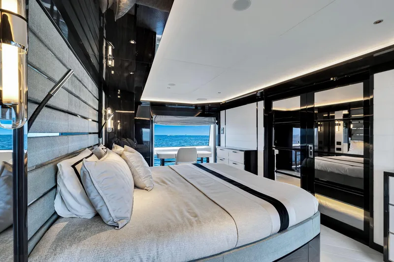 Slide: The Image of Luxurious bedroom interior of 2021 Sirena 88 yacht with ocean view. - 70