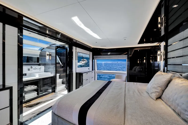 Slide: The Image of Luxurious interior of 2021 Sirena 88 yacht with ocean view and modern design. - 74