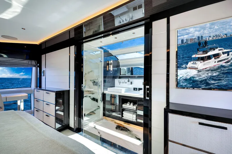 Slide: The Image of Luxurious interior of 2021 Sirena 88 yacht with ocean view and modern amenities. - 79