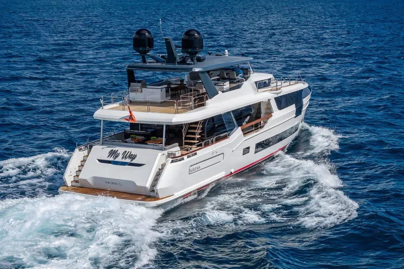Slide: The Image of Luxury Sirena 88 yacht cruising on open sea, 2021 model. - 9