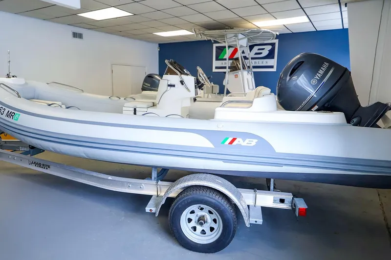 Slide: The Image of 2022 AB Inflatables Oceanus 17 VST boat on trailer in showroom. - 15