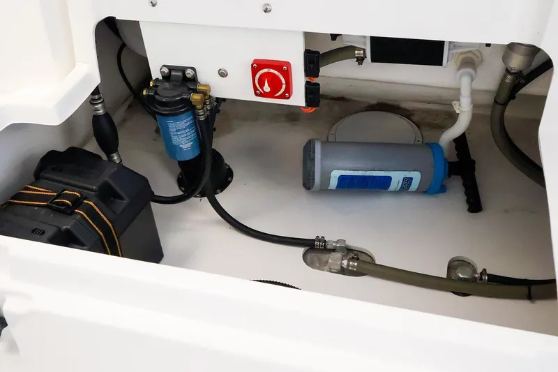 Slide: The Image of 2022 AB Inflatables Oceanus 17 VST interior showing engine compartment components. - 5