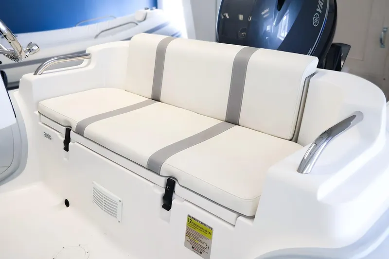 Slide: The Image of 2022 AB Inflatables Oceanus 17 VST boat seating with white and gray cushions. - 9