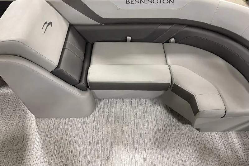 Slide: The Image of 2026 Bennington 22SXSR boat seating with gray upholstery and modern design. - 6