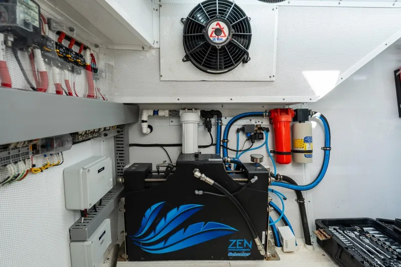 Slide: The Image of Engine room of 2023 Granocean 57 yacht with advanced equipment and wiring. - 19