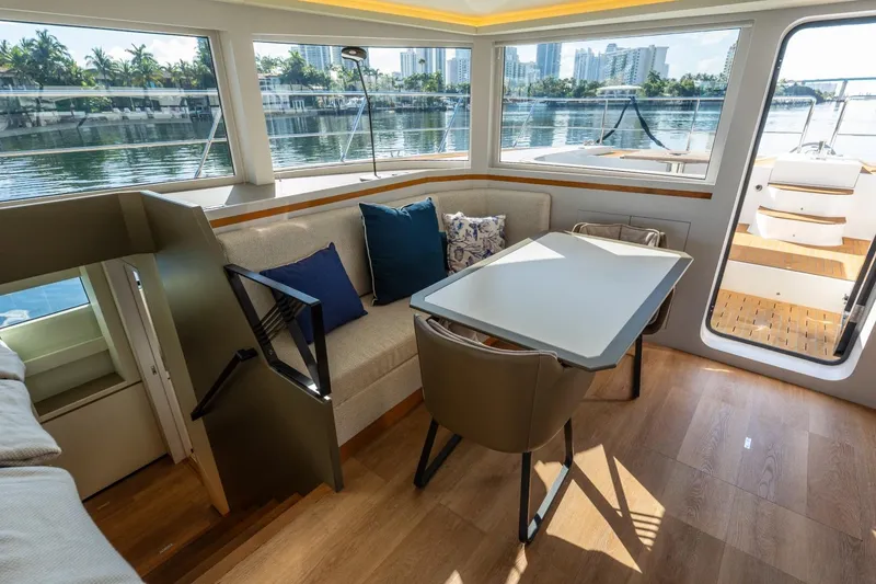 Slide: The Image of Luxurious interior of 2023 Granocean 57 yacht with modern seating and scenic windows. - 40