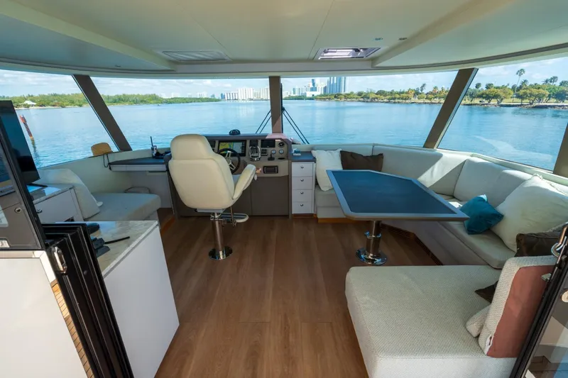 Slide: The Image of Luxurious 2023 Granocean 57 yacht interior with panoramic windows and modern seating. - 63