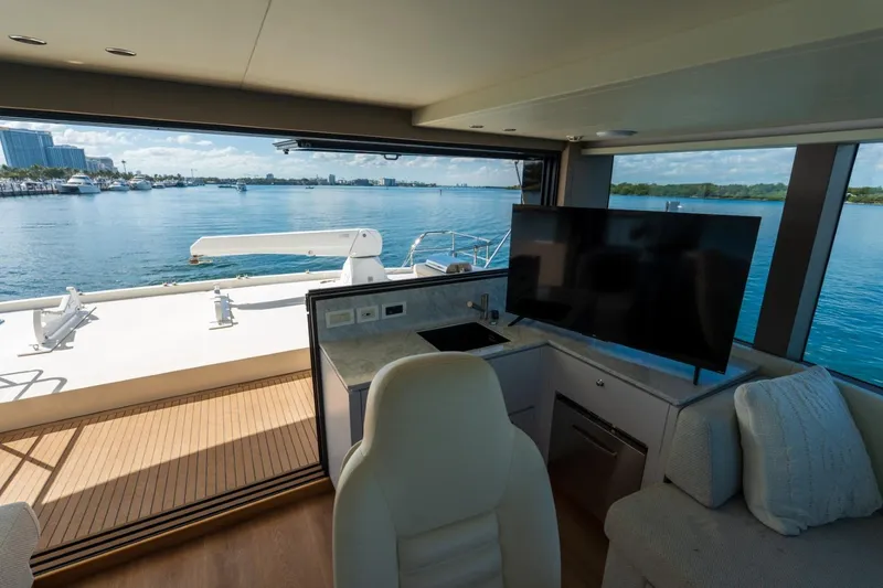 Slide: The Image of Interior view of 2023 Granocean 57 yacht with ocean backdrop and modern amenities. - 64
