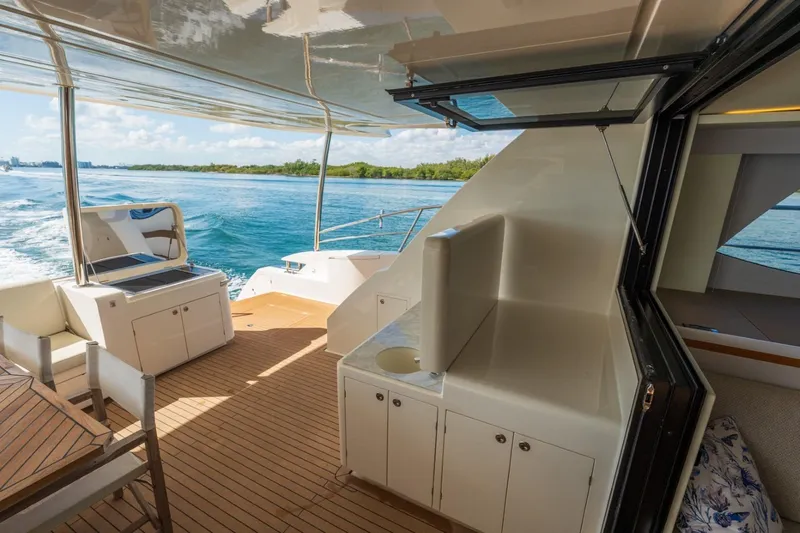 Slide: The Image of Luxurious Granocean 57 yacht deck with modern amenities, cruising on a sunny day, 2023 model. - 65