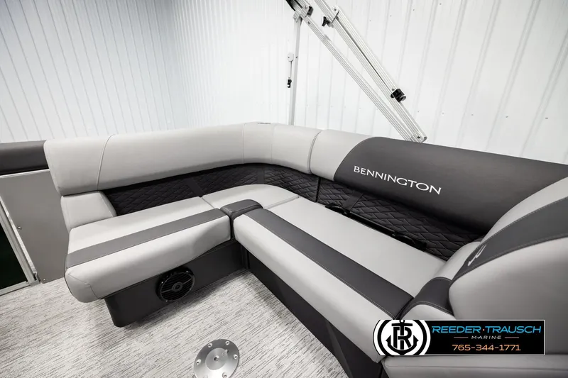 Slide: The Image of Luxurious seating in 2026 Bennington SLJSF pontoon boat, featuring elegant design and comfort. - 22