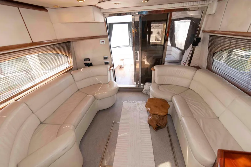Slide: The Image of Luxurious interior of 2003 Sunseeker Manhattan 56 yacht with cream leather seating. - 14