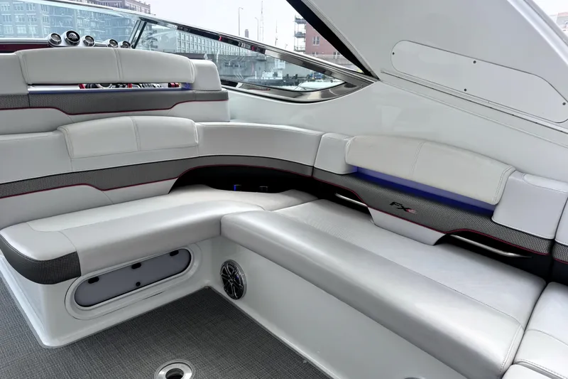 Slide: The Image of Luxurious interior of a 2014 Formula 400 FX8 boat with sleek seating design. - 46