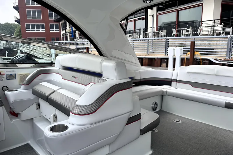 Slide: The Image of Luxurious interior of a 2014 Formula 400 FX8 boat with sleek seating and modern design. - 48