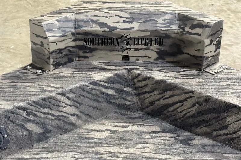 Slide: The Image of Camouflage-patterned 2026 Havoc 1756 MRST boat with "Southern Lite LED" branding. - 14