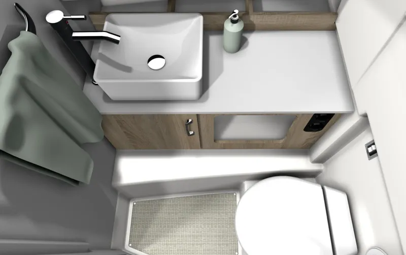 Slide: The Image of Modern Zodiac X10CC 2025 bathroom with sink, toilet, and towel. - 5