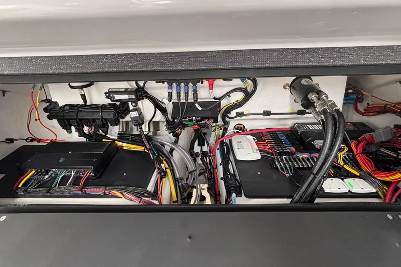Slide: The Image of Electrical system of 2026 Monterey Elite 27 OB boat, showcasing wiring and components. - 53