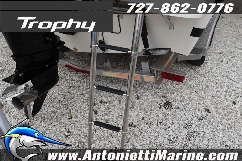 Slide: The Image of Bayliner Trophy T25 Explorer 2026 boat ladder and propeller, Antonietti Marine branding. - 6