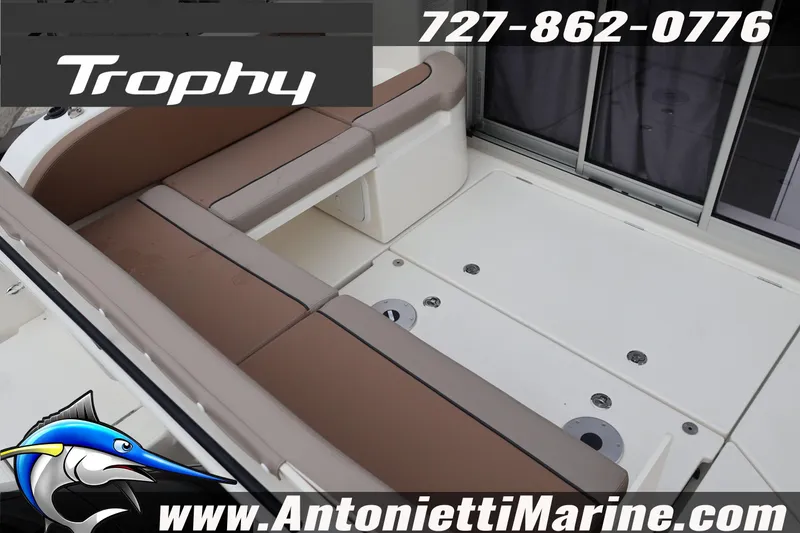 Slide: The Image of 2026 Bayliner Trophy T25 Explorer boat interior with seating and deck. - 8