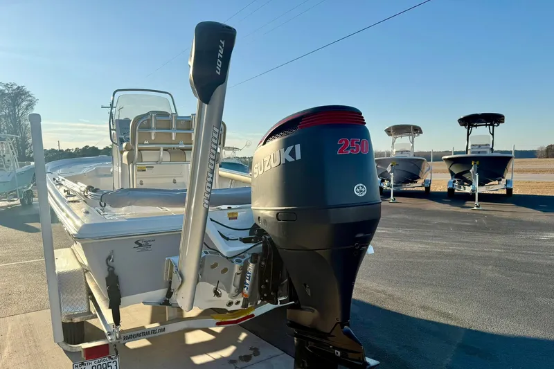 Slide: The Image of 2020 Key West 230 Bay Reef boat with Suzuki 250 engine on trailer. - 37
