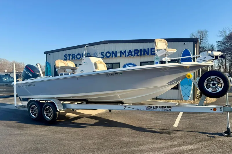 Slide: The Image of 2020 Key West 230 Bay Reef boat on trailer at Stroud & Son Marine. - 6
