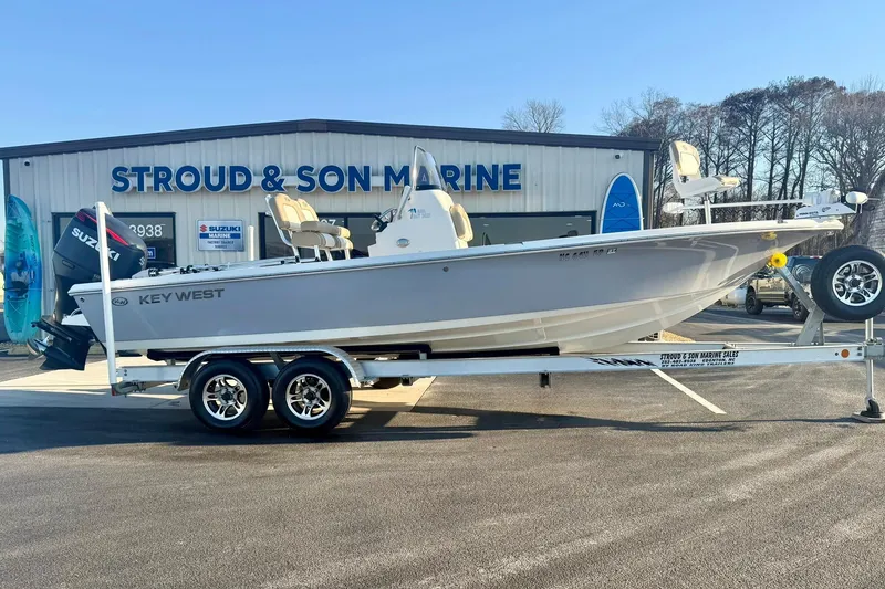 Slide: The Image of 2020 Key West 230 Bay Reef boat on trailer at Stroud & Son Marine dealership. - 7