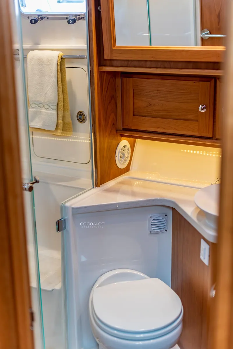 Slide: The Image of Luxurious bathroom of the 2027 Sabre 45 Salon Express yacht. - 18