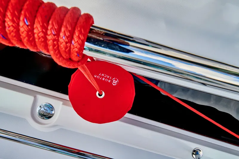 Slide: The Image of Red rope and Boston Yacht tag on Sabre 45 Salon Express 2027. - 31