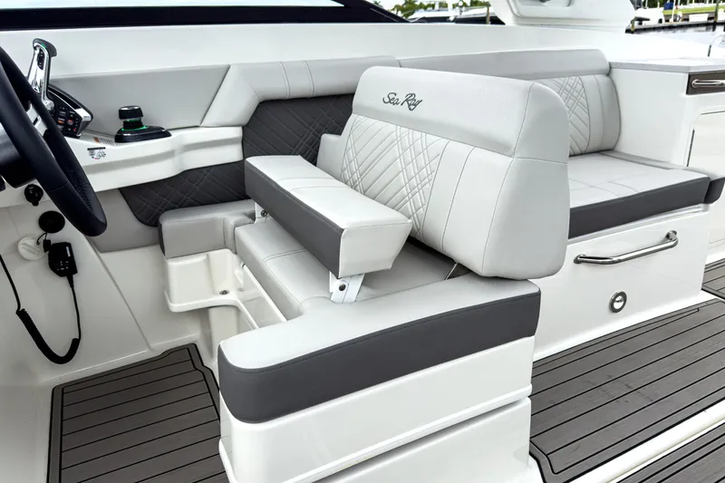 Slide: The Image of Interior of 2026 Sea Ray SDX 290 Outboard with luxurious seating. - 14