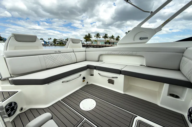 Slide: The Image of Interior of 2026 Sea Ray SDX 290 Outboard with luxurious seating. - 7