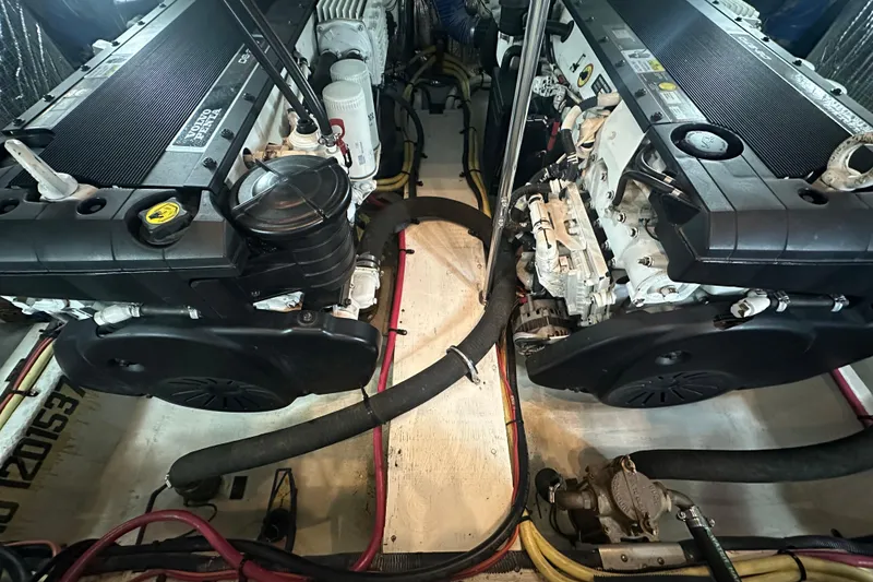 Slide: The Image of Engine room of 2008 Cruisers Yachts 415 Express Motoryacht with dual Volvo Penta engines. - 22