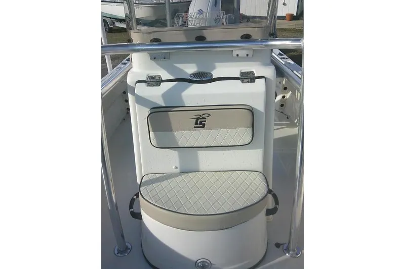 Slide: The Image of 2022 Carolina Skiff 21 Ultra Elite boat interior with cushioned seating and storage. - 35