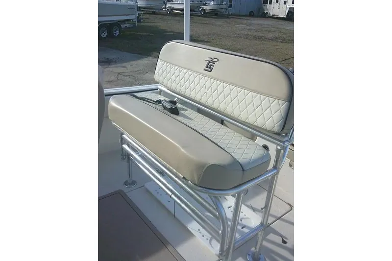 Slide: The Image of 2022 Carolina Skiff 21 Ultra Elite boat seat with diamond-pattern upholstery. - 38