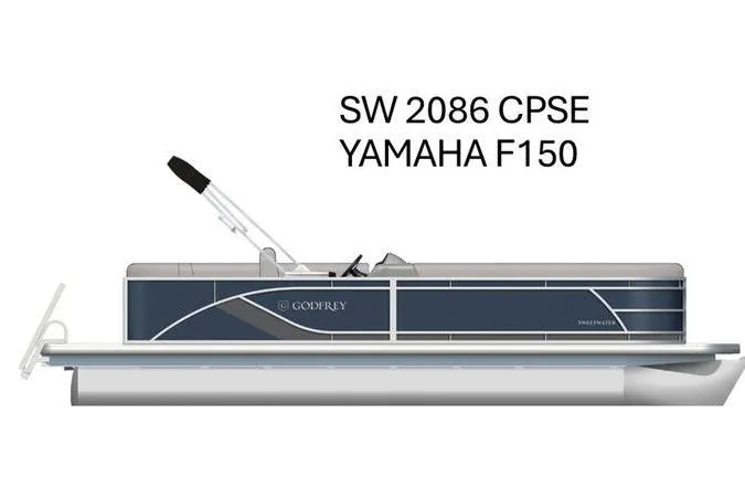 The Image of 2026 Godfrey Monaco 2086 pontoon boat with Yamaha F150 engine, side view. - 1