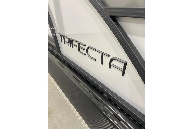 Slide: The Image of 2025 Trifecta 23RFSS boat logo on sleek, modern design panel. - 3