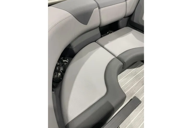 Slide: The Image of Luxurious seating in 2025 Trifecta 23RFSS boat, featuring sleek gray upholstery. - 4