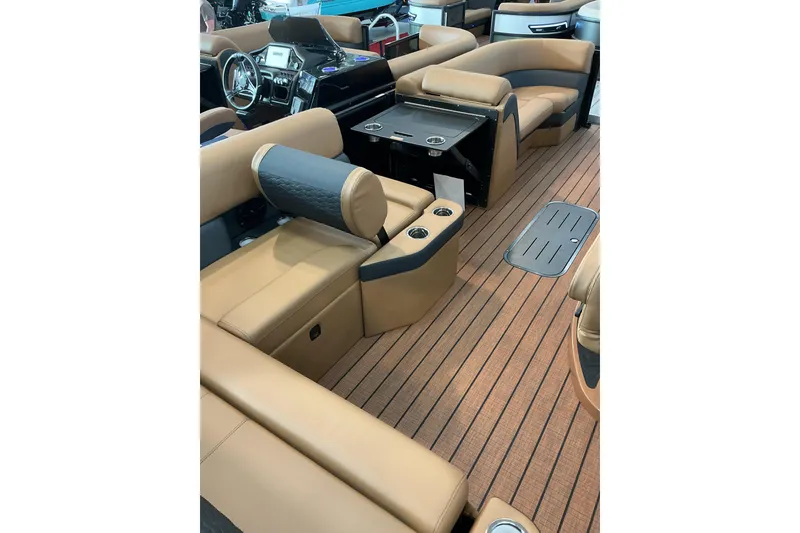 Slide: The Image of 2026 Bentley Pontoons Elite 223 interior with luxurious seating and modern dashboard design. - 6