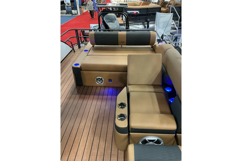 Slide: The Image of 2026 Bentley Pontoons Elite 253 Swingback Bench with luxurious seating and modern design. - 8