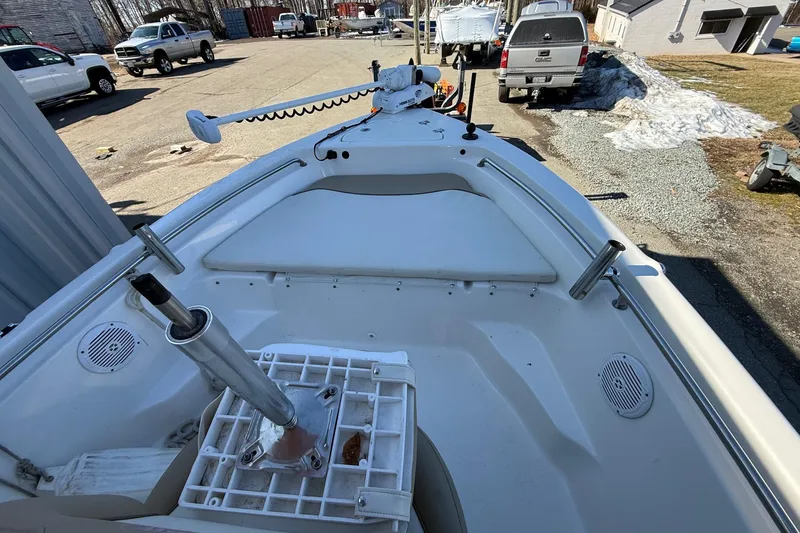 Slide: The Image of 2017 Key West 189 FS boat bow with trolling motor and rod holders. - 10